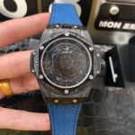 JH Hublot Big Bang Sang Bleu 45 MM Replica All Black Case Blue Rubber Strap Automatic Watch